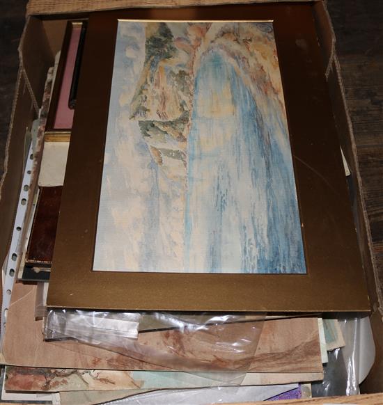 Box of mixed pictures, drawings, etc